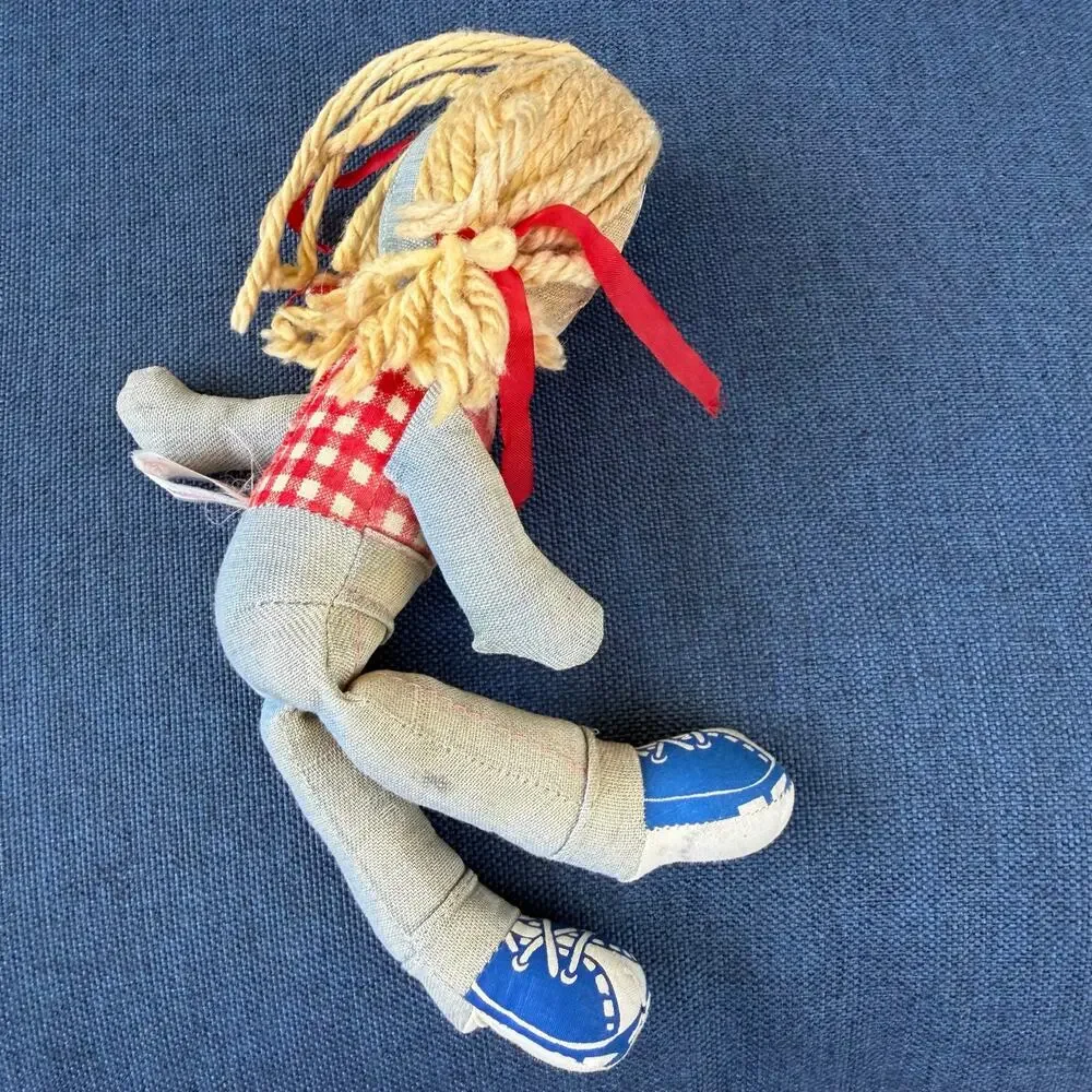 Knickerbocker Levi’s Denim Rag Doll Vtg 1970’s Advertising Yellow Yarn Hair FLAW